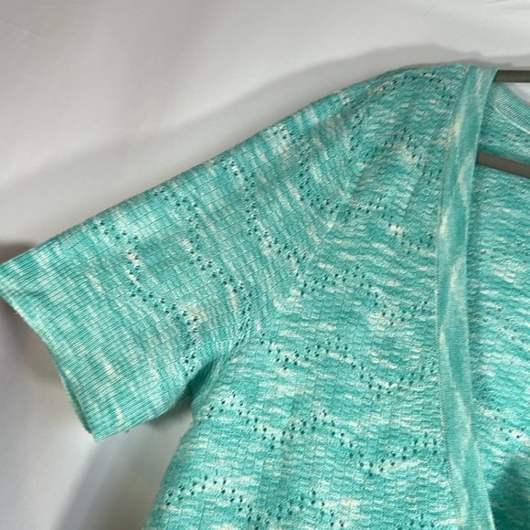 Torrid Light Blue Pointelle V Neck Short Sleeve Button Up Knit Cardigan - Picture 2 of 6